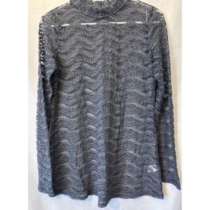 LOGO Layers Lori Goldstein‎ Top Womens Small Gray Sheer Lace Long Sleeve Blouse